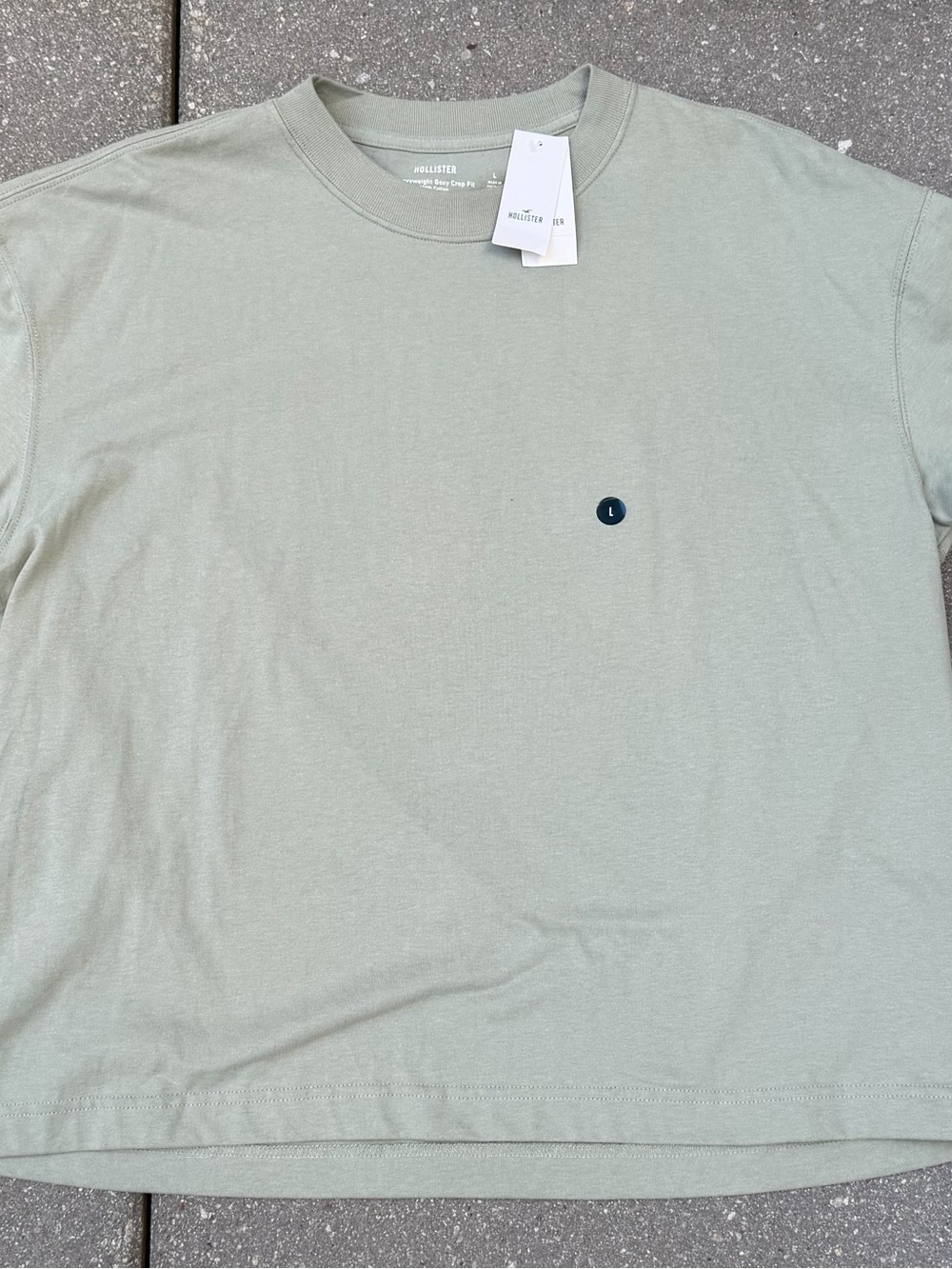 Hollister Men’s L Heavyweight Boxy Crop T-Shirt Sage Green NWT